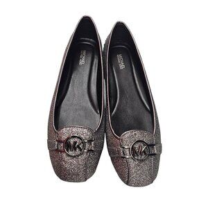Michael Kors Tracee Moccasins Dark Silver Glitter Flats Size 10M